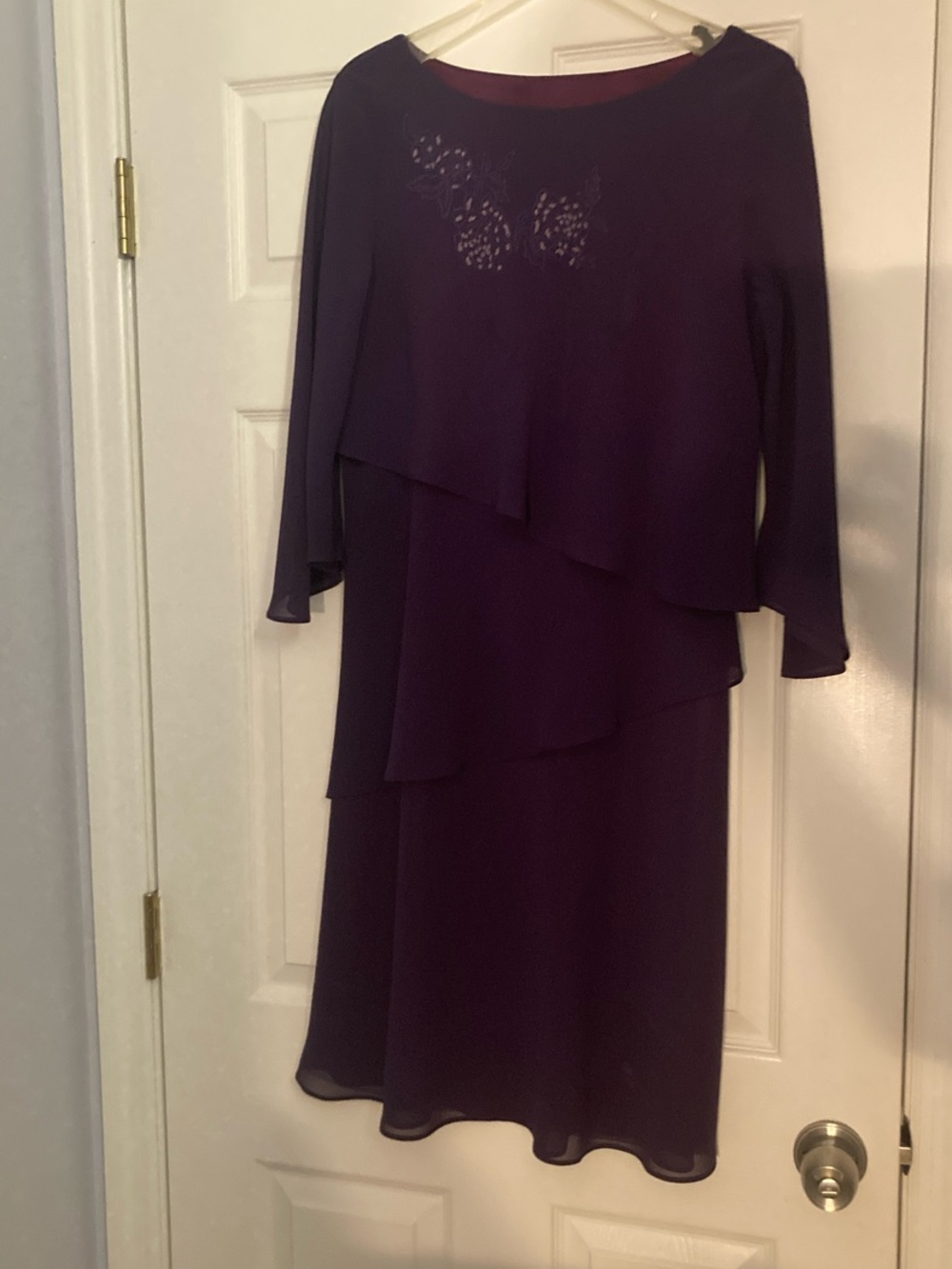 S.L. Fashions Plum Long Sleeve Layered Chiffon Dress